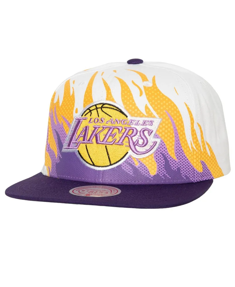 Men's Mitchell & Ness White Los Angeles Lakers Hot Fire Snapback Hat