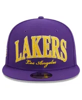 Men's New Era Purple Los Angeles Lakers Golden Tall Text 9FIFTY Snapback Hat