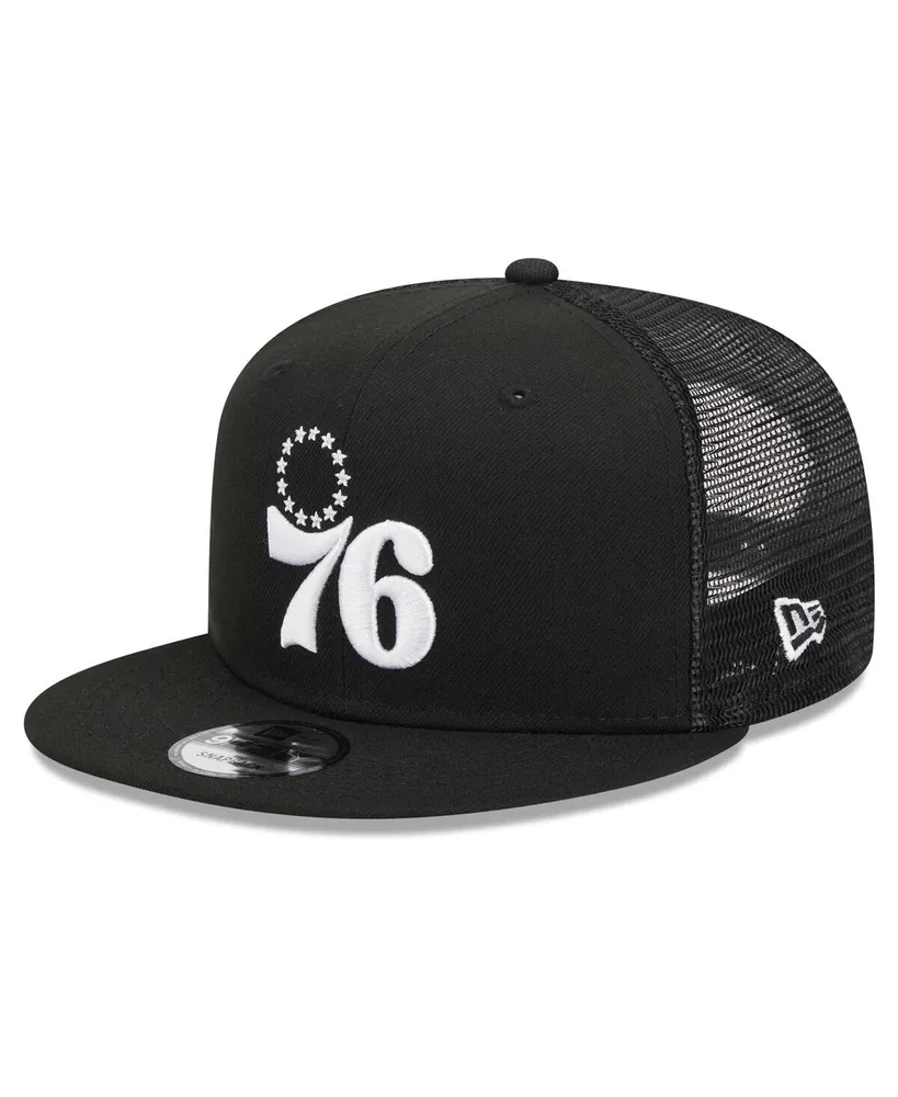 Men's New Era Black Philadelphia 76ers Evergreen 9FIFTY Trucker Snapback Hat