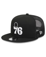 Men's New Era Black Philadelphia 76ers Evergreen 9FIFTY Trucker Snapback Hat