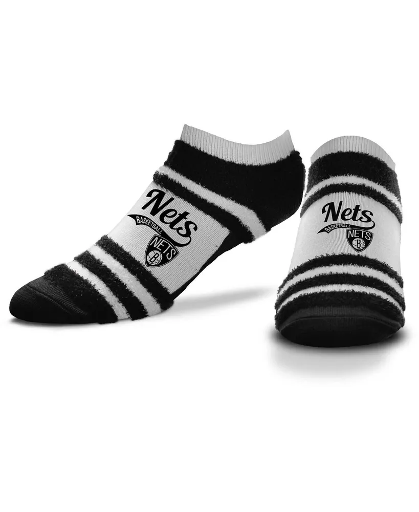 Women's For Bare Feet Brooklyn Nets Block Stripe Fuzzy Ankle Socks