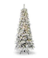 Seasonal Frosted Acadia 7' Pre-Lit Flocked Pe Mixed Pvc Slim Tree with Metal Stand, 2571 tips, 250 Changing Led Lights