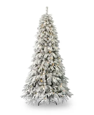 Seasonal Frosted Acadia 7.5' Pre-Lit Full Flocked Pe Mixed Pvc Tree with Metal Stand, 3265 Tips, 400 Changing Led Lights