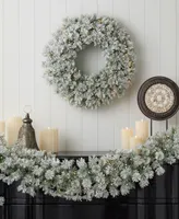 Seasonal Flocked Winter Fir 24" Flocked Hard Needle Wreath 160 Tips, 50 Clear Lights Ul