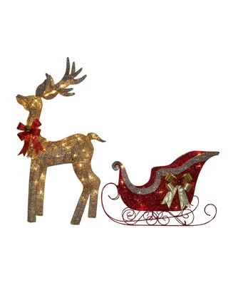 Seasonal Reindeer Sleigh Set with Lights