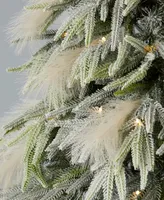 Seasonal Pine and Pampas 7.5' Pre-Lit Flocked Pe Mixed Pvc Tree, 5580 Tips, 80 Pieces Pampas, 550 Warm Led, Ez-Connect, Remote, Storage Bag