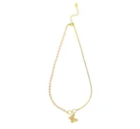 Rivka Friedman Pearl and Chain Necklace with Butterfly Cubic Zirconia Charm
