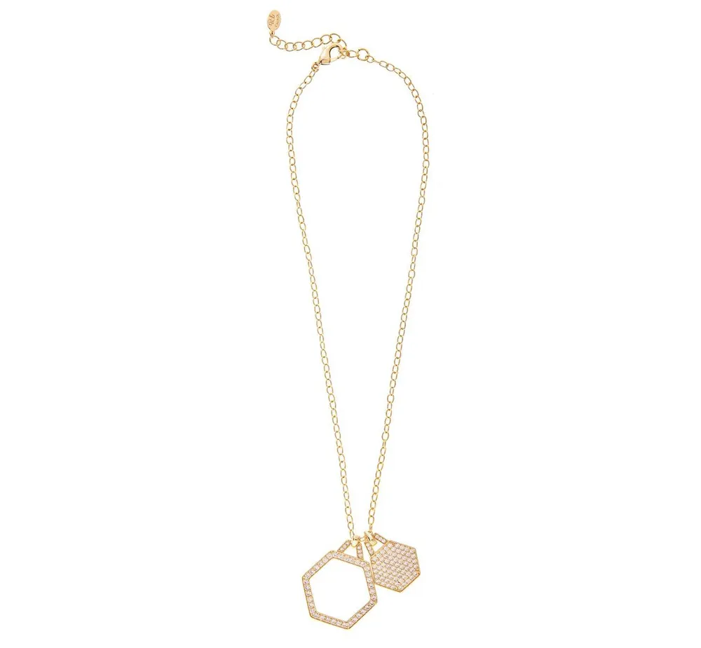 Rivka Friedman Double Cubic Zirconia Hexagon Charm Necklace