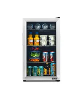 Newair 100 Can Beverage Fridge with Glass Door, Small Freestanding Mini Fridge in Stainless Steel, Perfect for Beer, Snacks or Soda