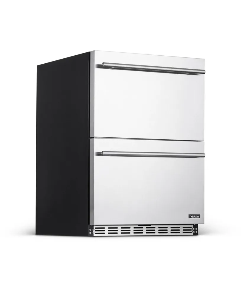 Newair 24" Built-in 20 Bottle and 80 Can Dual Drawer Indoor/Outdoor Wine and Beverage Fridge in Weatherproof Stainless Steel with Easy Glide Casters