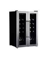 Newair 24 Bottle Wine Cooler Refrigerator, French Door Dual Temperature Zones, Freestanding Wine Fridge with Stainless Steel & Double
