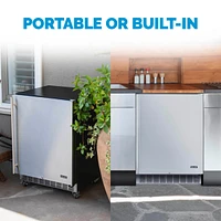 Newair 24" Built-in 160 Can Outdoor Beverage Fridge in Weatherproof Stainless Steel with Auto-Closing Door and Easy Glide Casters