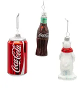 Kurt Adler 3.5" Glass Coke Mini Ornament, 3 Piece Set