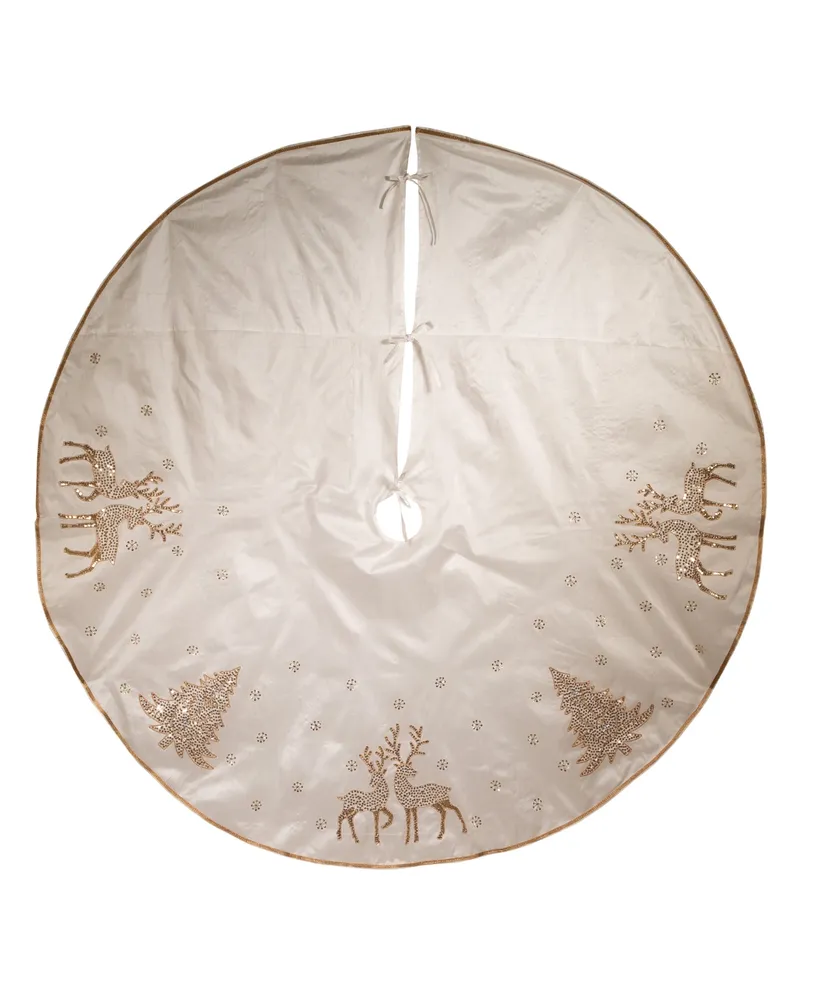 Kurt Adler 72" Tree Skirt with Glitter Tree and Reindeer Design