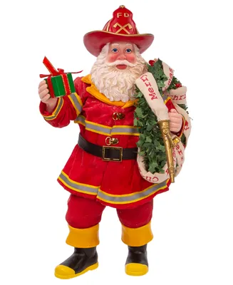 Kurt Adler 11" Fabriche Fireman Santa with Wreath and Hose