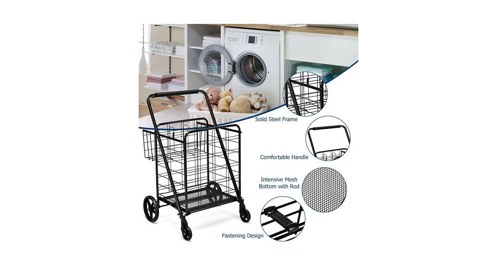 Heavy Duty Folding Utility Shopping Double Cart