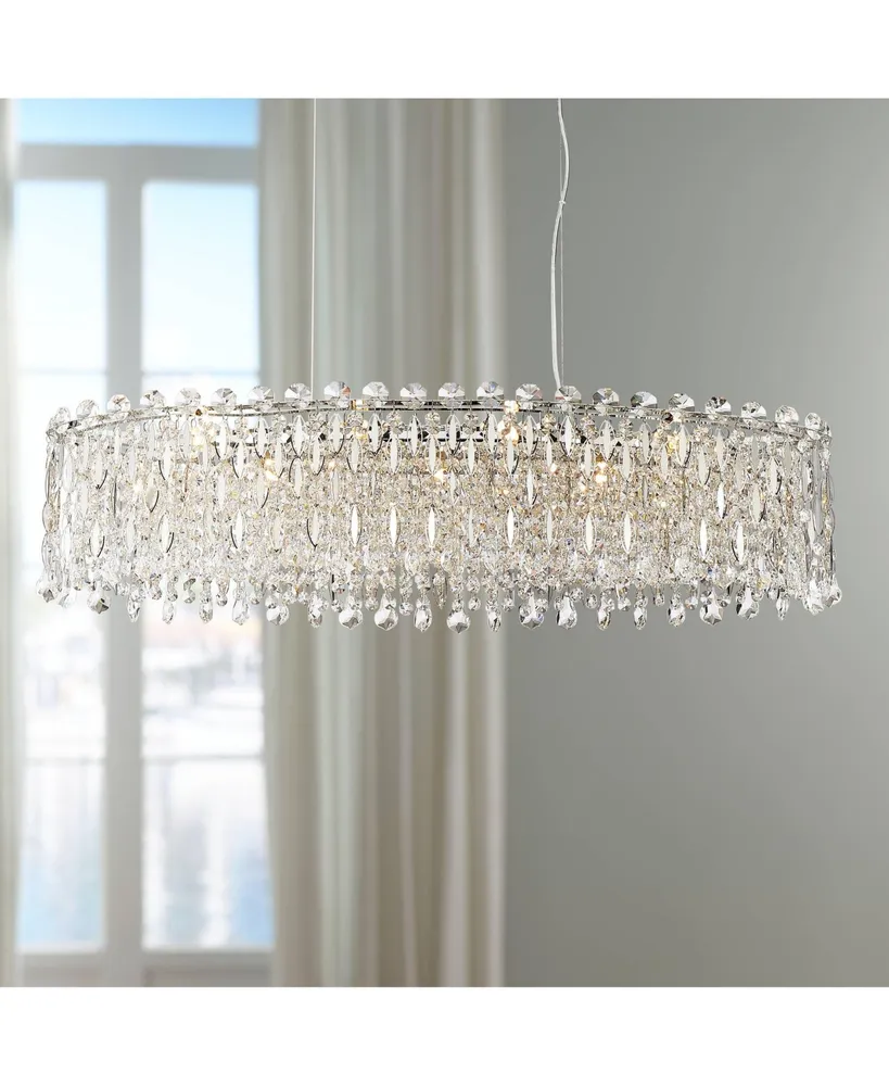 Alyssa Chrome Silver Large Linear Pendant Chandelier Lighting 36 1/2" Wide Modern Crystal 11