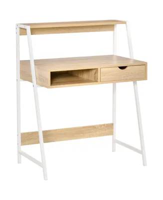 Homcom Computer Writing Desk for Small Space w/ Drawer, Storage Shelves, Natural