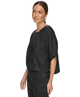 Dkny Linen Drop Shoulder Short Sleeve Top