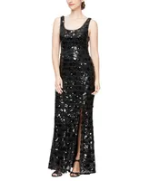 Alex & Eve Women's Sequined Scoop-Neck Sleeveless Gown