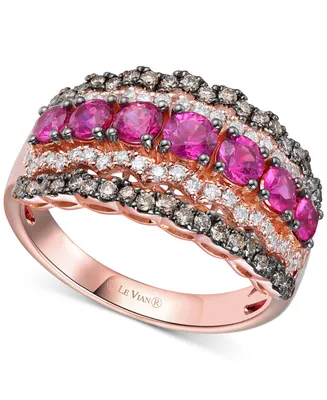 Le Vian Chocolatier Passion Ruby (1 ct. t.w.) & Diamond (5/8 ct. t.w.) Multirow Ring in 14k Rose Gold