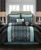 Arabesque 8-Piece Comforter Set, Black/Blue