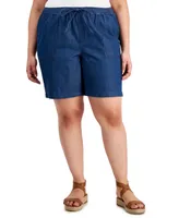 Style & Co Plus Chambray Drawstring Pull-On Shorts, Created for Macy's