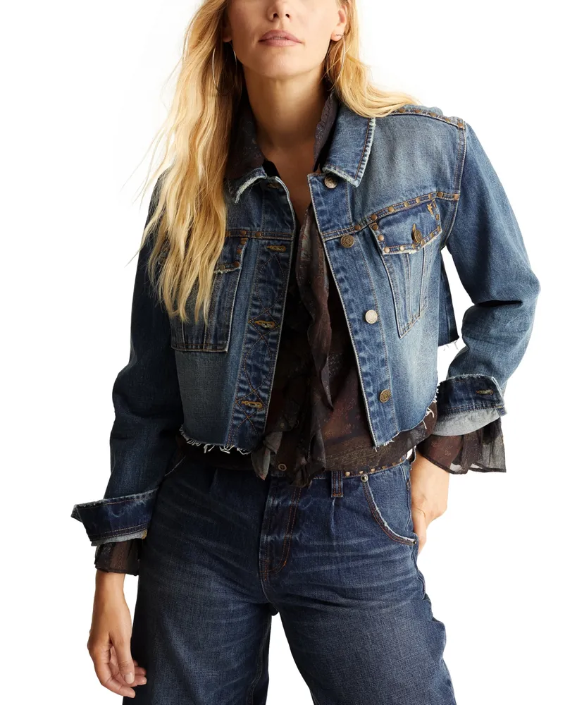 Frye Women's Studded Cropped Cotton Cargo Denim Jacket