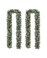 Glitzhome 2 Pack 6' Glittered Pinecones and Berries Christmas Garl and with 50 Warm White Lights and Timer