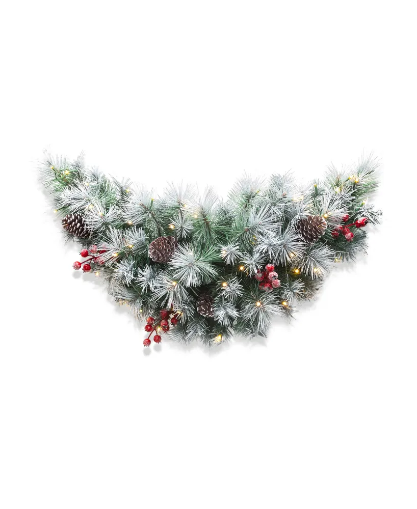 Glitzhome 24 in. D Pre-Lit Snow Flocked Greenery Pine Poinsettia