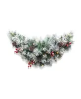 Glitzhome 3' Pre-Lit Pinecones and Red Berries Artificial Christmas Swag with 50 Warm White Lights and Timer