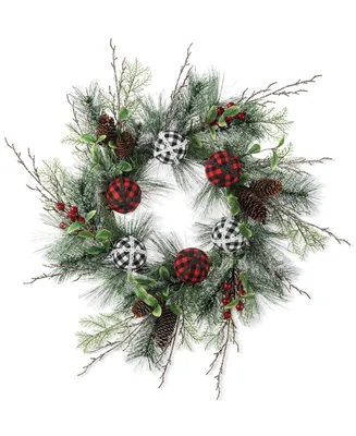 Glitzhome 24" D Frosted Ornament, Berry Pinecone Wreath