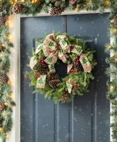 Glitzhome 24" D Cypress Leaves Pinecone with Bowknot Ribbon Wreath
