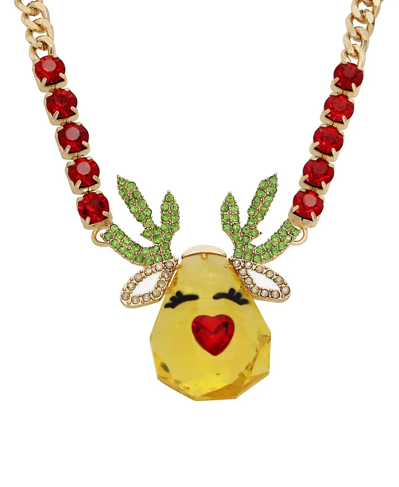Betsey Johnson Faux Stone Reindeer Pendant Necklace
