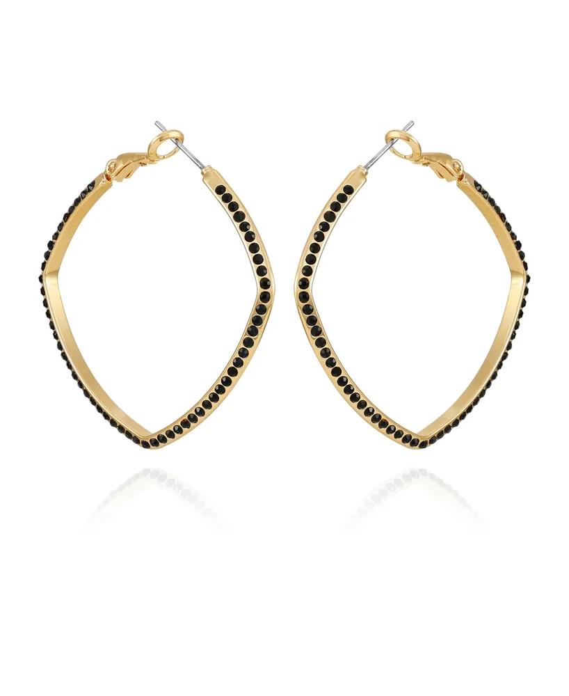 T Tahari Gold-Tone and Black Glass Stone Hoop Earrings