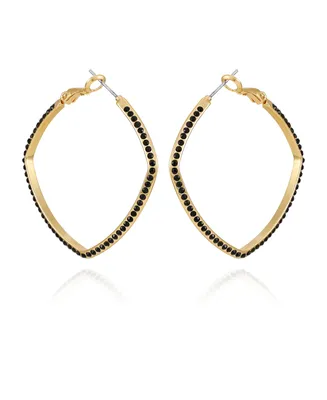 T Tahari Gold-Tone and Black Glass Stone Hoop Earrings