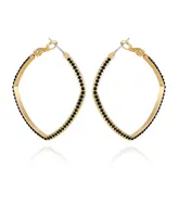 T Tahari Gold-Tone and Black Glass Stone Hoop Earrings