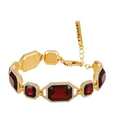 T Tahari Gold-Tone and Dark Red Glass Stone Line Bracelet