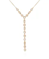 T Tahari Gold-Tone Clear Light Glass Stone Y Necklace