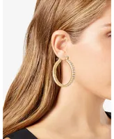 T Tahari Gold-Tone Clear Glass Stone Embellished Hoop Earrings