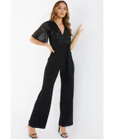 Quiz Women's Sequin Wrap Palazzo Jumpsuit