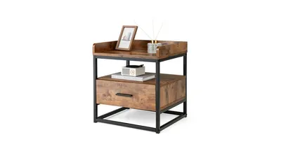 3-tier Nightstand with Drawer and Raised Top Baffles