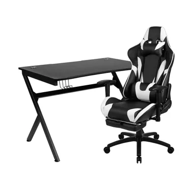 Emma+Oliver Gaming Desk Set - Cup/Headset Holder/Reclining & Footrest