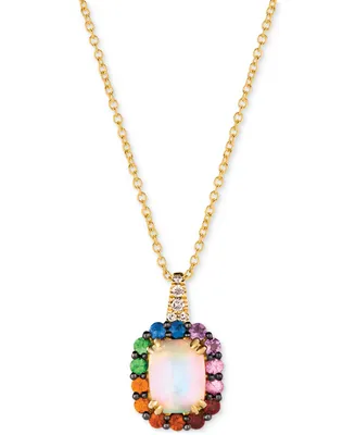 Le Vian Multi-Gemstone (1-5/8 ct. t.w.) & Nude Diamond (1/20 ct. t.w.) Rainbow Halo 18" Pendant Necklace in 14k Gold