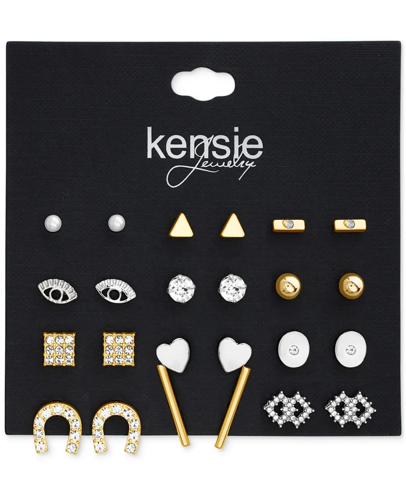 kensie Two-Tone 12-Pc. Set Crystal & Imitation Pearl Mixed Stud Earrings