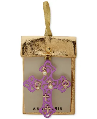 Anne Klein Purple Cross Ornament & Gold-Tone 3-Pc. Earrings Set