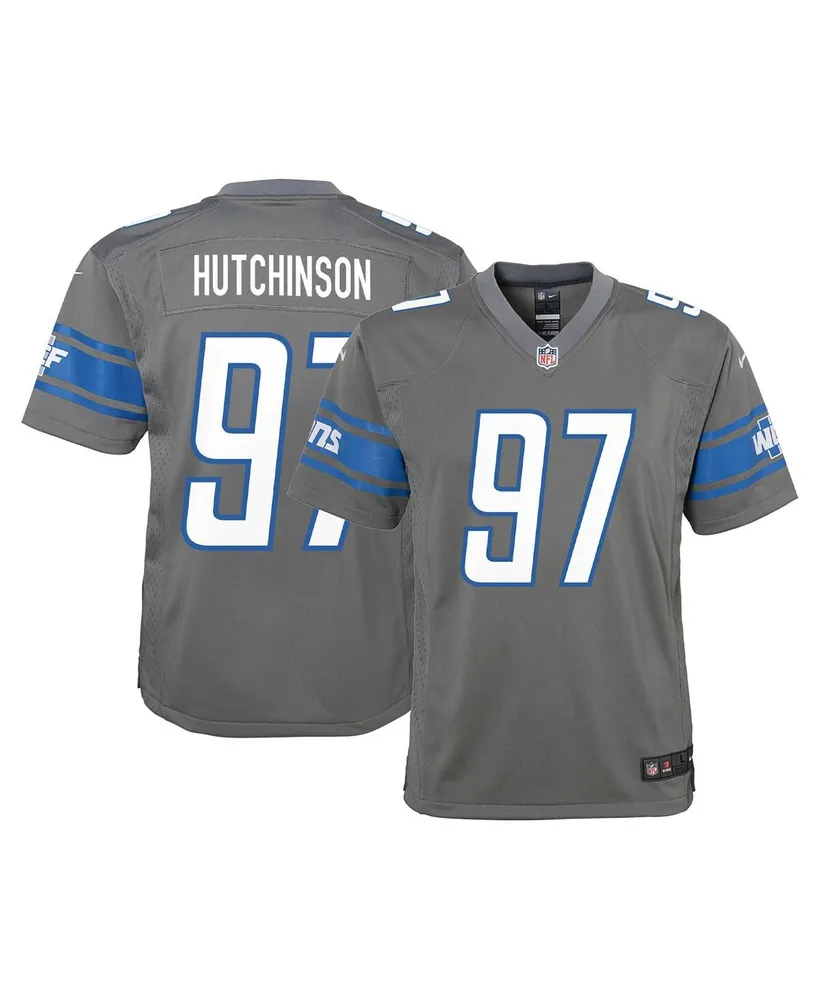 Youth Aidan Hutchinson Blue Detroit Lions Mainliner Player Name & Number Pullover  Hoodie