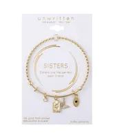 Unwritten Cubic Zirconia Butterfly and Bezel 14K Gold Plated Sisters Bangle Bracelet