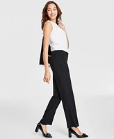 Kasper Petite Mid Rise L-Pocket Straight-Leg Pants