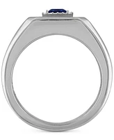 Men's Lab Created Sapphire (1/2 ct. t.w.) & Diamond (1/10 ct. t.w.) Ring in Sterling Silver